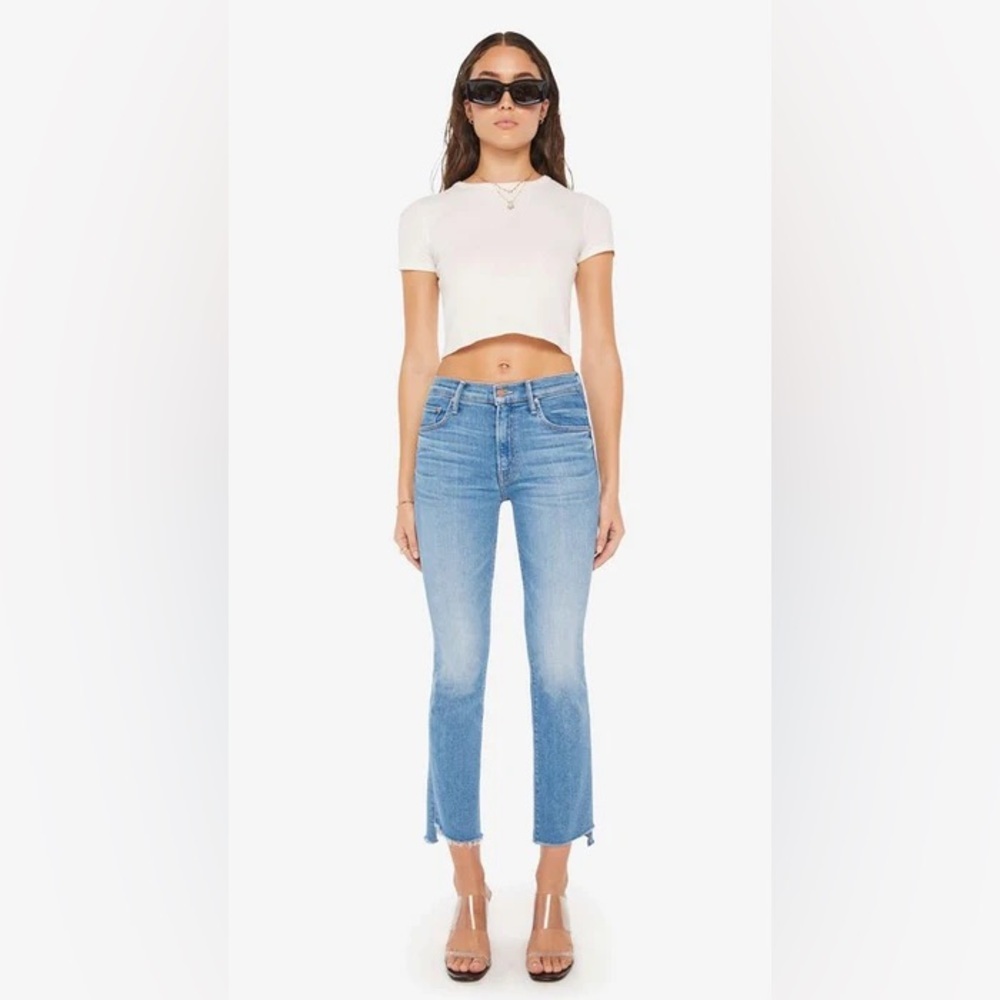 Mother The Insider Crop Step Fray Jeans Out of the Blue 31 chic distressed